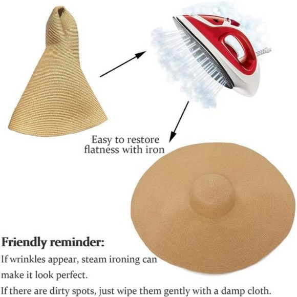 Khaki Straw Hat Trendy Wide Brim Floppy Large Oversized Visor Hat Cap Beach - Picture 5 of 6